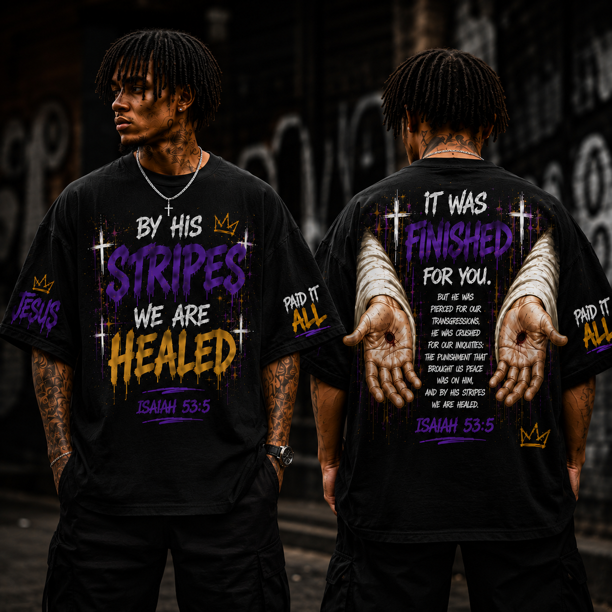 By His Stripes "Oversized Drop Shoulder Tee"